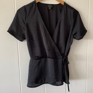 Lucky Brand XS Peplum Wrap Satin/Silk Top